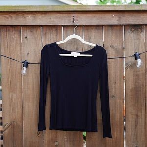 Philosophy - Long Sleeved Ribbed, Square Neck Black Top